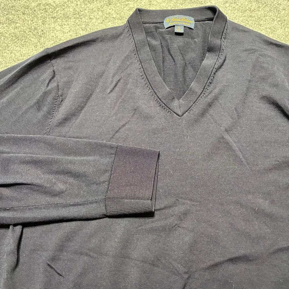 Brooks Brothers Sweater V-Neck Mens XL Blue Merino Wool Long Sleeve Pullover
